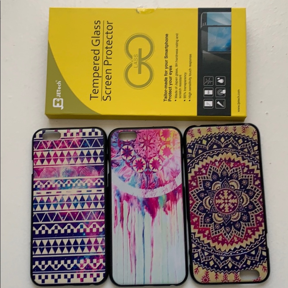 3 iPhone 6 cases and 1 tempered glass protector.